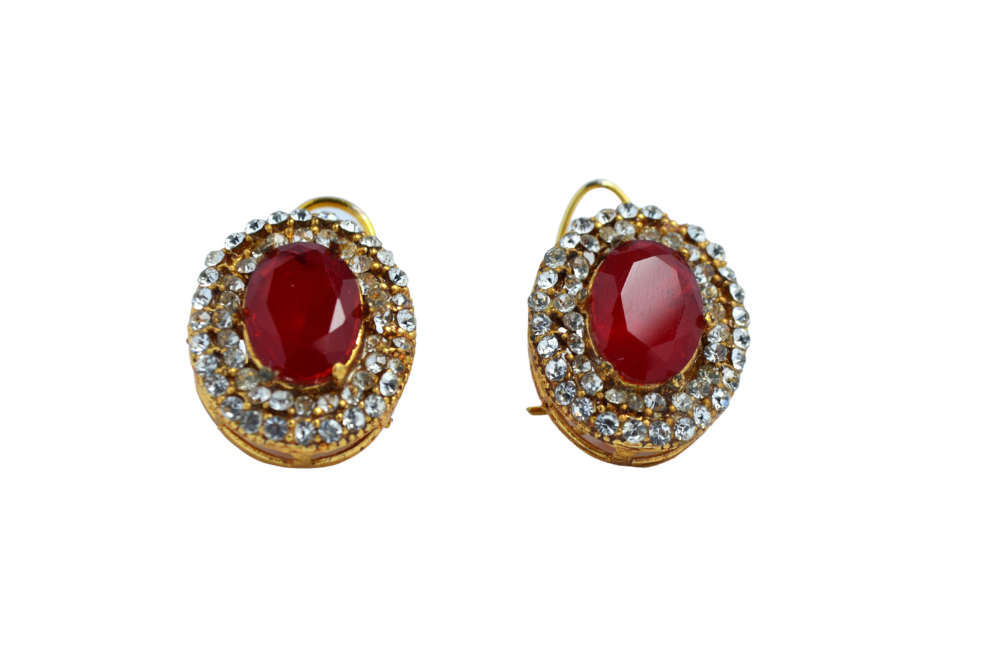 Carnelian Ruby Earrings with CZ Accents