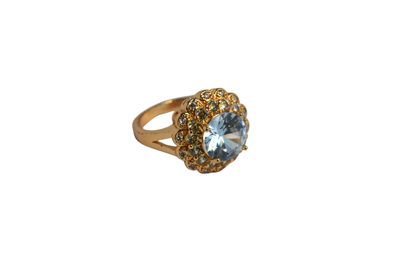 Golden Blossom Stainless Steel Ring with Zircon Flower Design