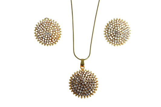 Conical Gold-Plated Brass Earrings and Pendant Set with CZ Studs