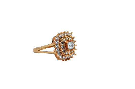 Elegant Gold-Coated Ring with Zircon Rectangular Centerpiece