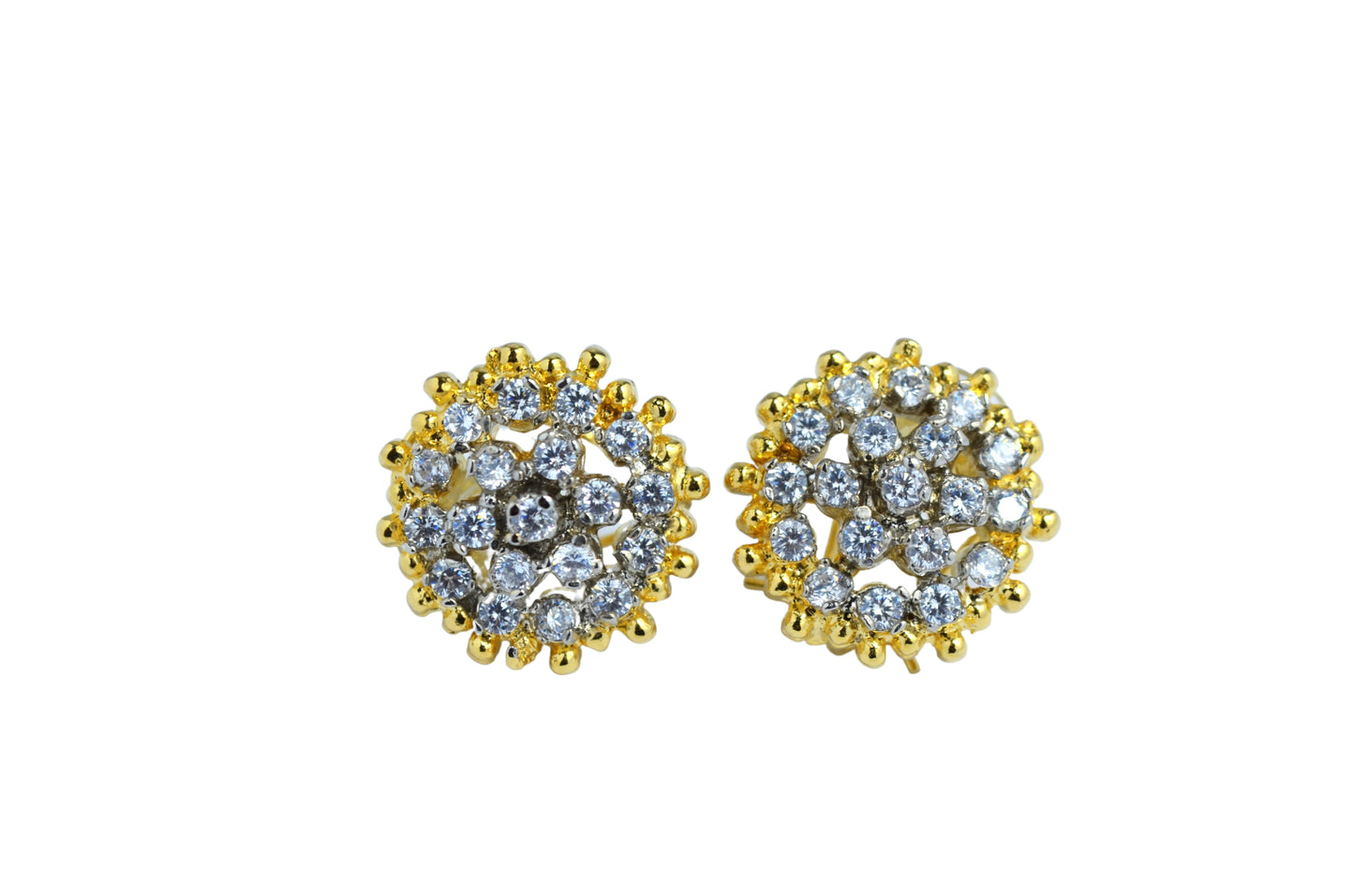 Gold-Plated Floral and Circular CZ Earrings