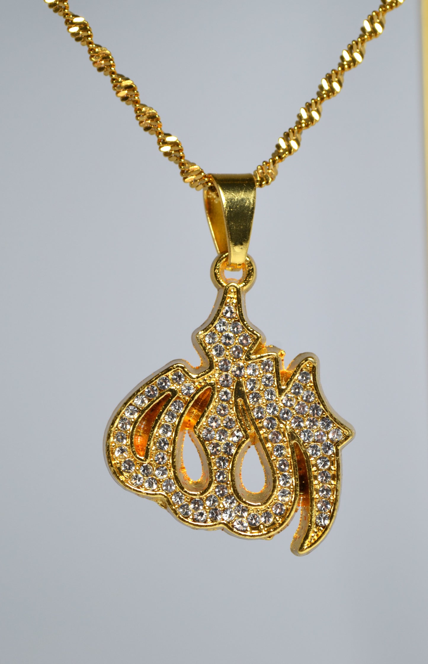 Gold-Plated Stainless Steel Allah Pendant with CZ Filling