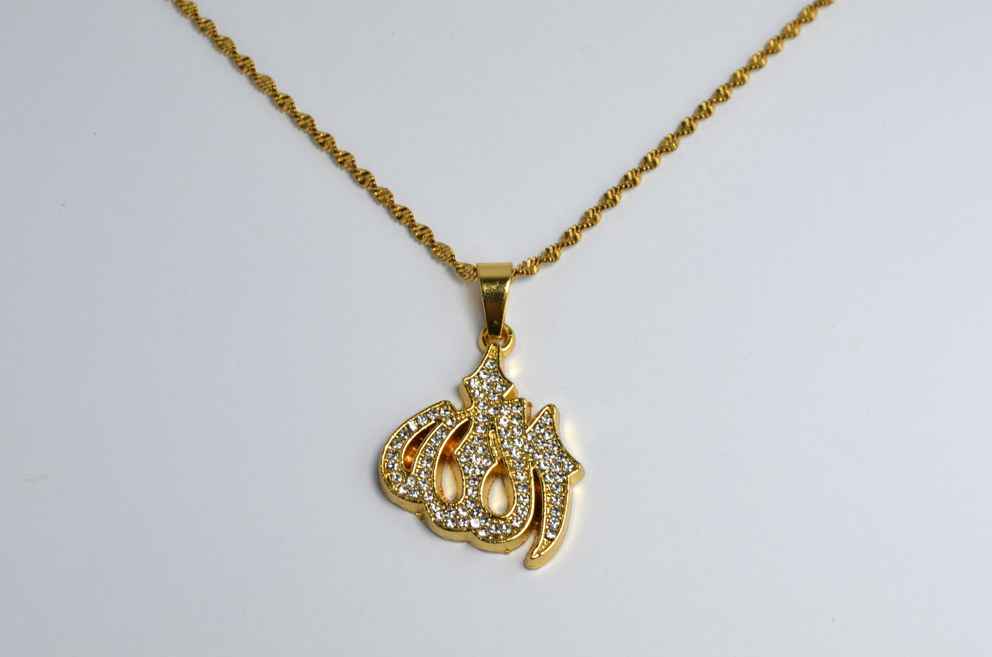 Gold-Plated Stainless Steel Allah Pendant with CZ Filling