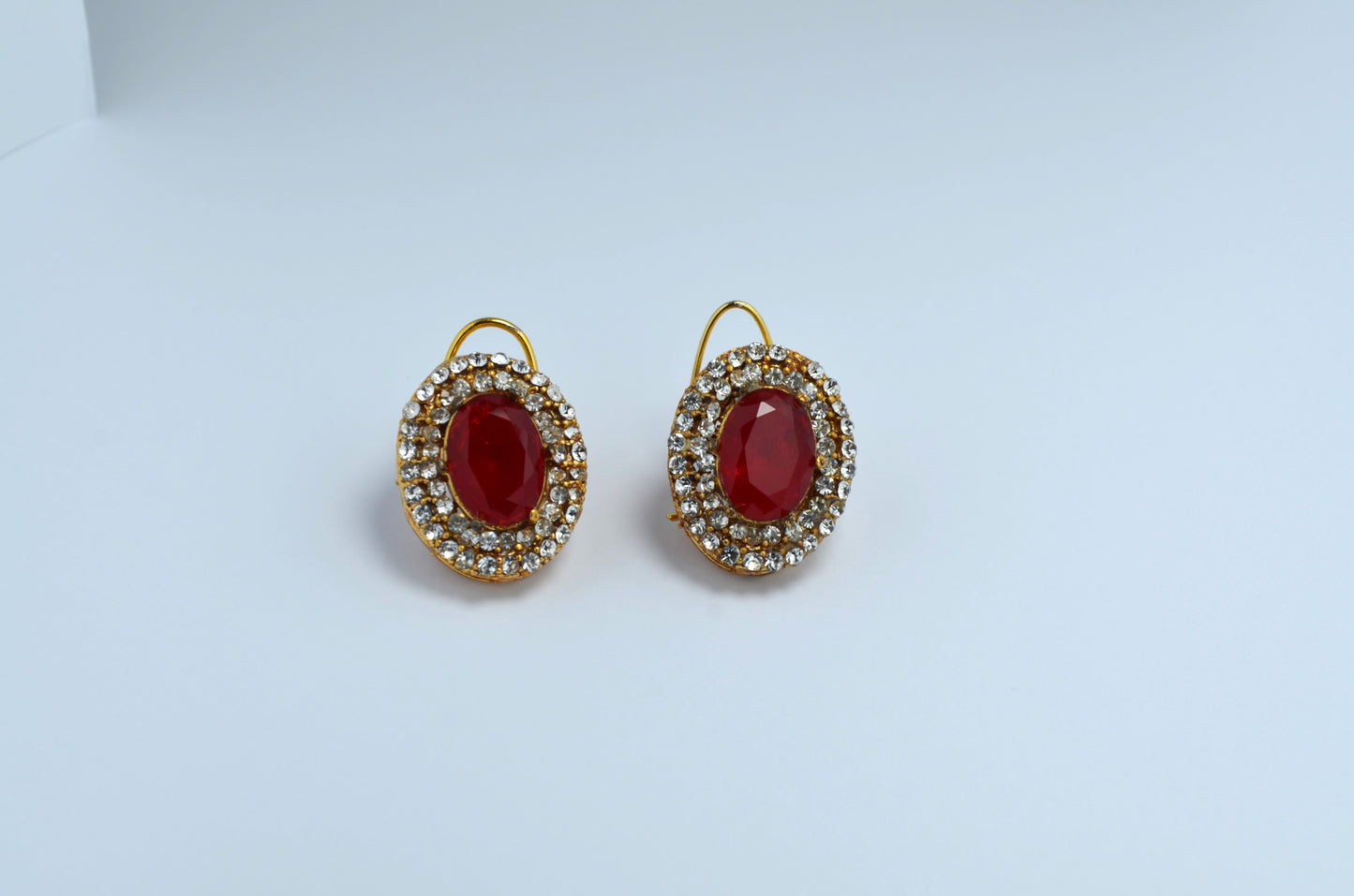 Carnelian Ruby Earrings with CZ Accents