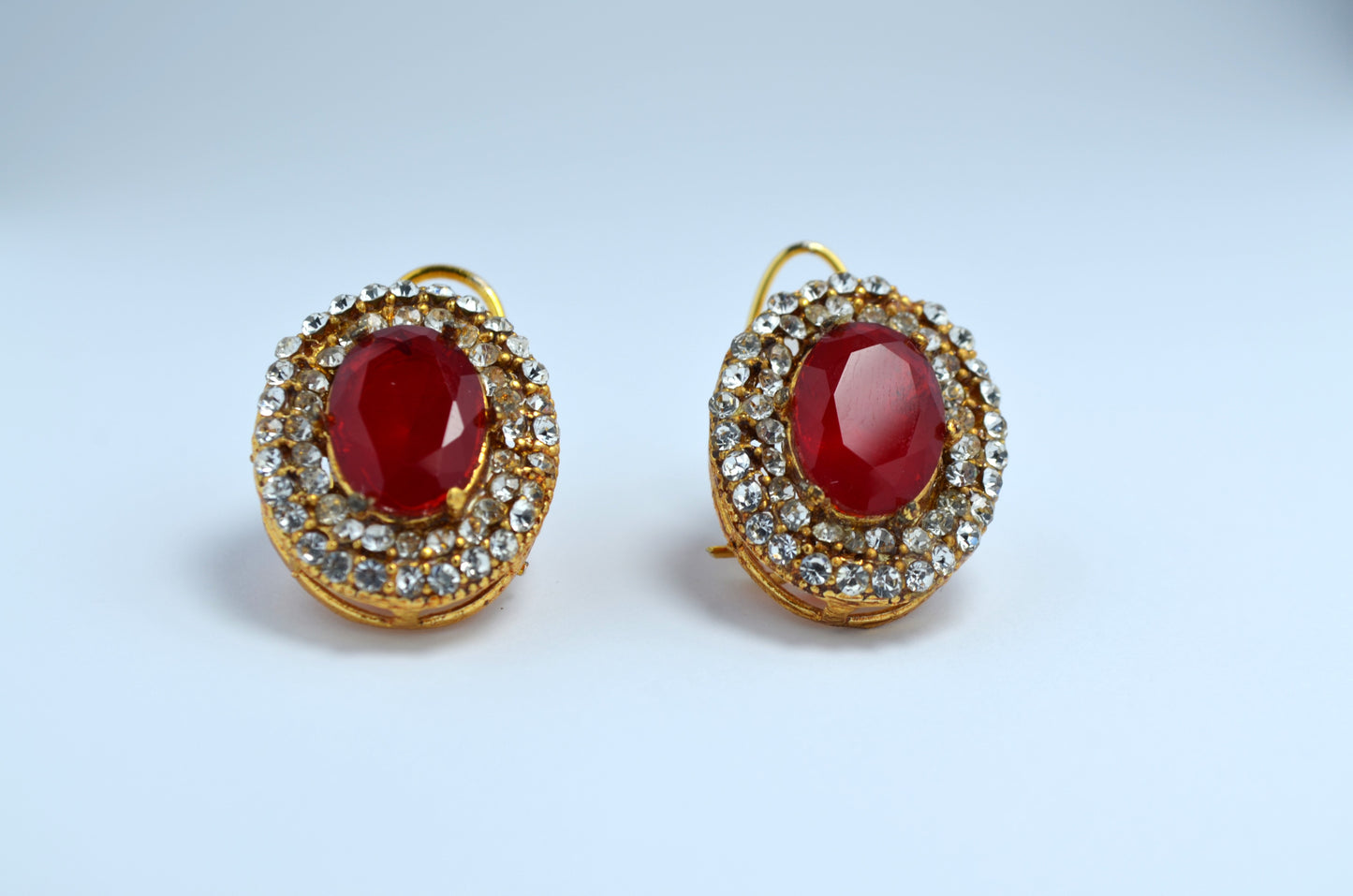 Carnelian Ruby Earrings with CZ Accents