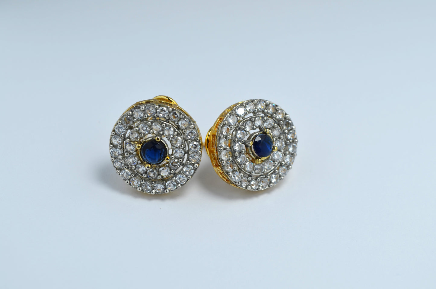 Sapphire and CZ Circular Earrings