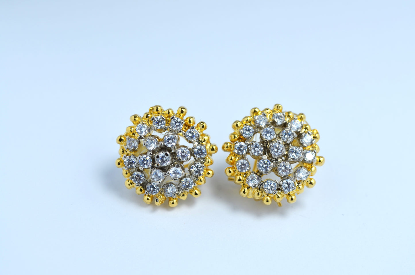 Gold-Plated Floral and Circular CZ Earrings