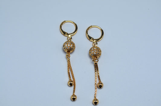 Cascading CZ Ball Drop Earrings in Gold-Plated Stainless Steel