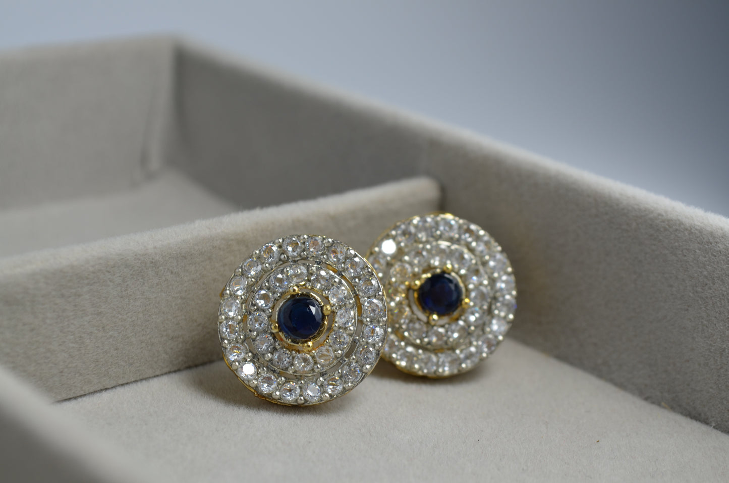 Sapphire and CZ Circular Earrings