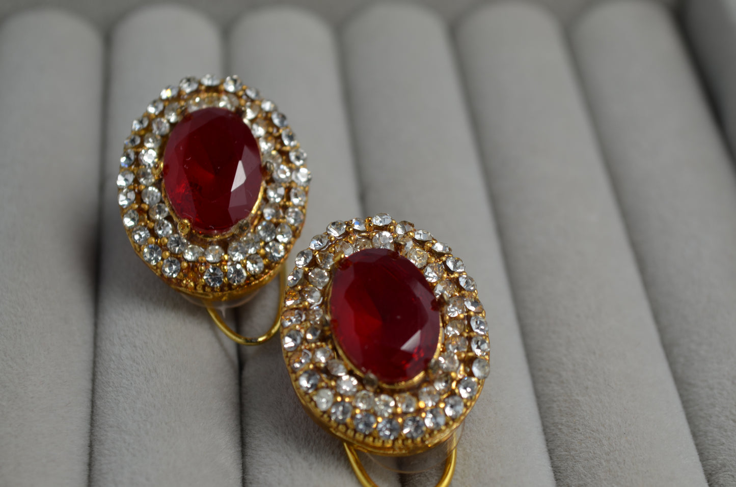 Carnelian Ruby Earrings with CZ Accents