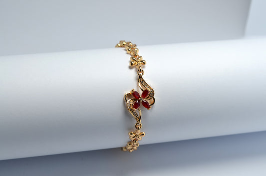 Petals of Love Adjustable Tennis Bracelet - Red CZ Stones