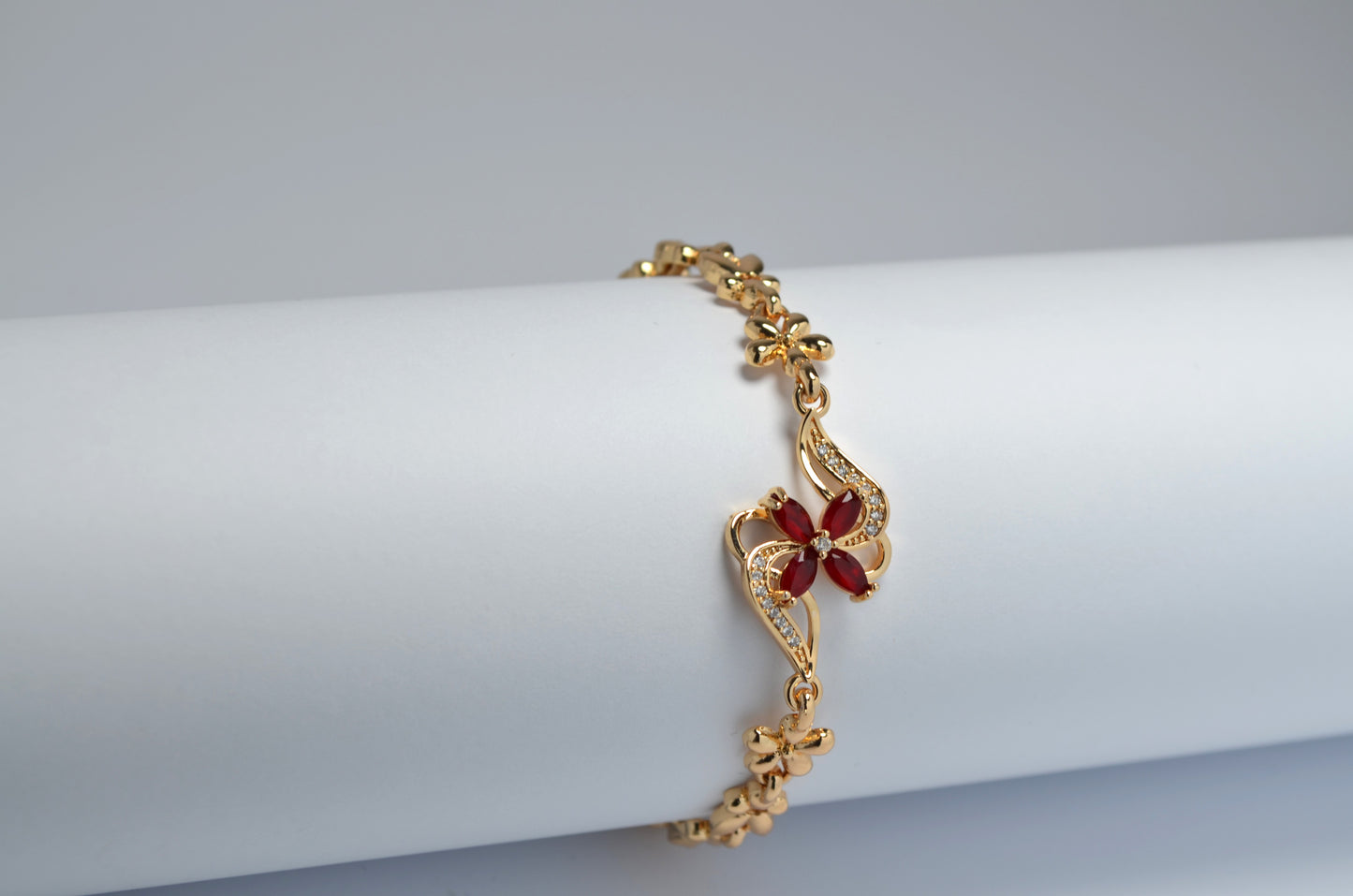 Petals of Love Adjustable Tennis Bracelet - Red CZ Stones