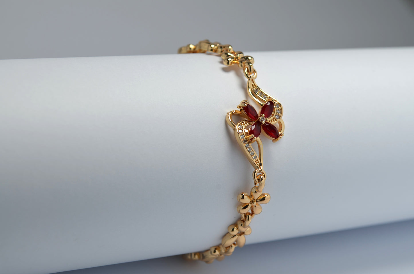 Petals of Love Adjustable Tennis Bracelet - Red CZ Stones