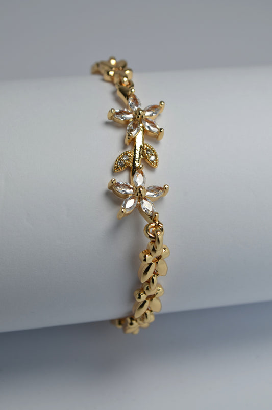 Elegant Leaf Branch Gold-Plated CZ Bracelet